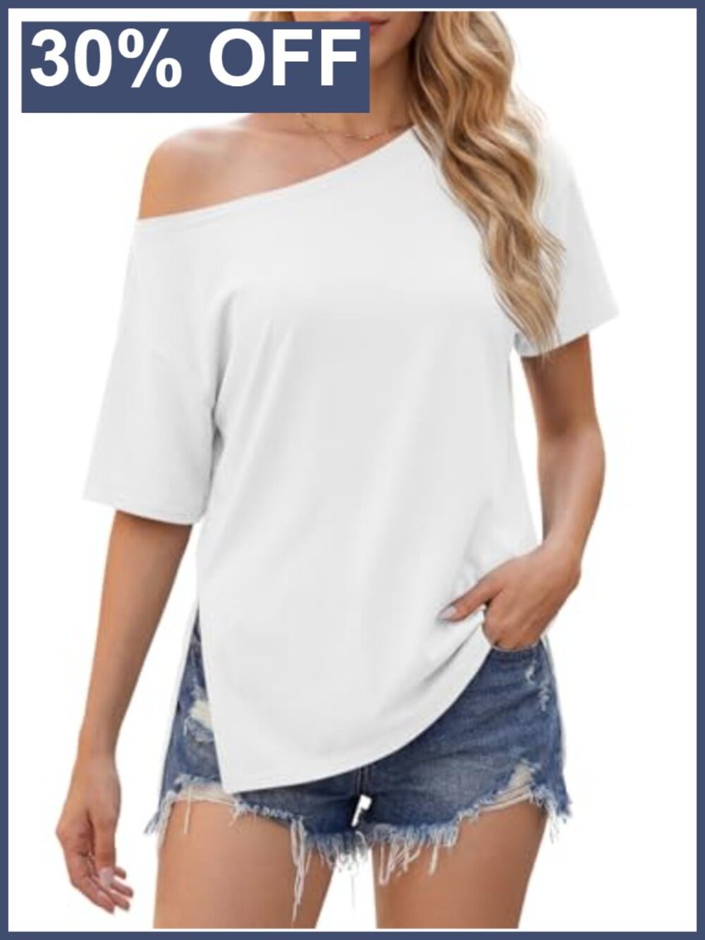 Women's One Shoulder Short Sleeve Side Split Tunic Tee Blouse